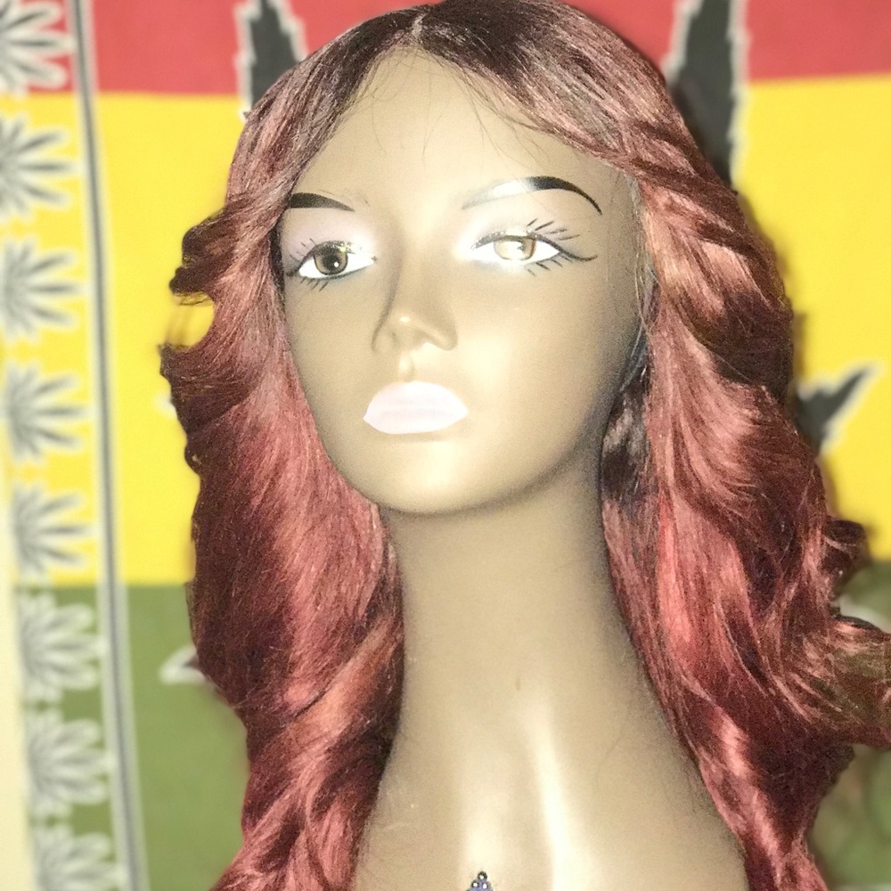 Red handmade middle part wig